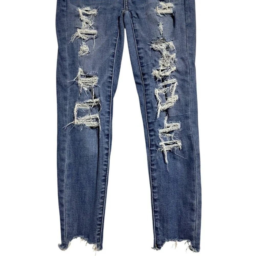 American Eagle High Rise Jegging Crop Ripped Distressed Jeans Size 00 Short - Picture 7 of 11